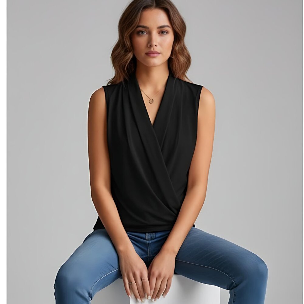 Black Ruched Wrap Tank Top - Picture 2 of 6
